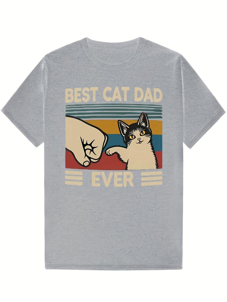 Summer Men's Funny Cat Letter Printed Round Neck Short Sleeved Casual Outdoor High-quality Daily Pure Cotton T-shirt