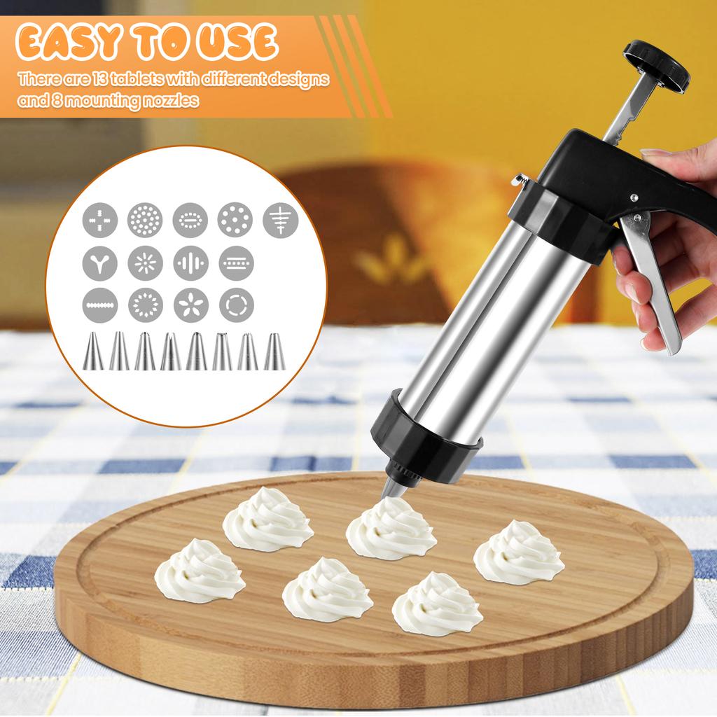 Kekspresse-Set Edelstahl Churro-Maschine mit Spritztüllen und Keks-Formscheiben für DIY Weihnachtsgebäck-Maker