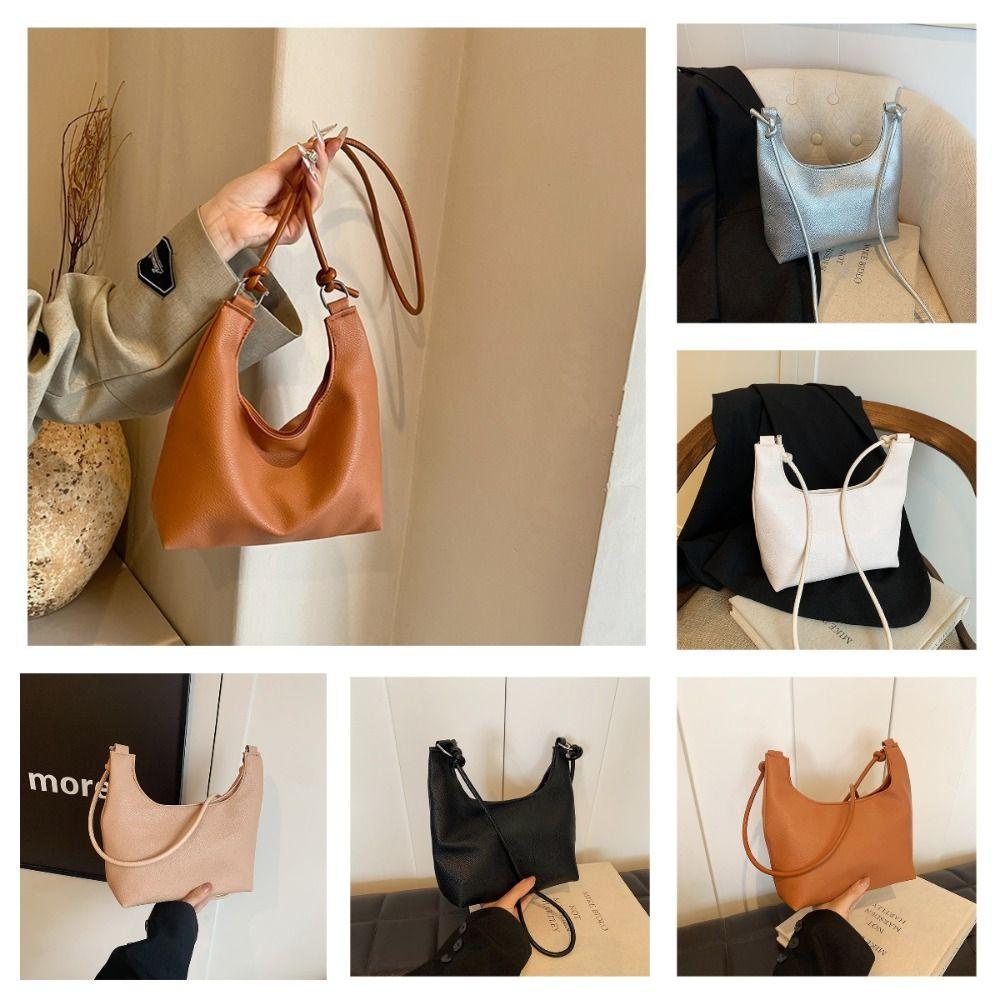 Large Capacity PU Tote Bag Soft Leather Single Shoulder Bag Fashion Vintage Underarm Bag  Lady