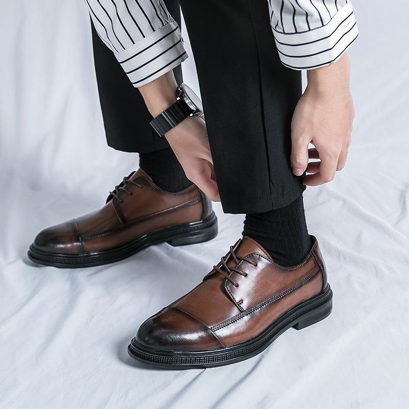 New Men's Breathable Leather Shoes Brown/Black Soft Leather Soft Bottom Spring Best Man Men's Business Formal Wear Casual Shoe