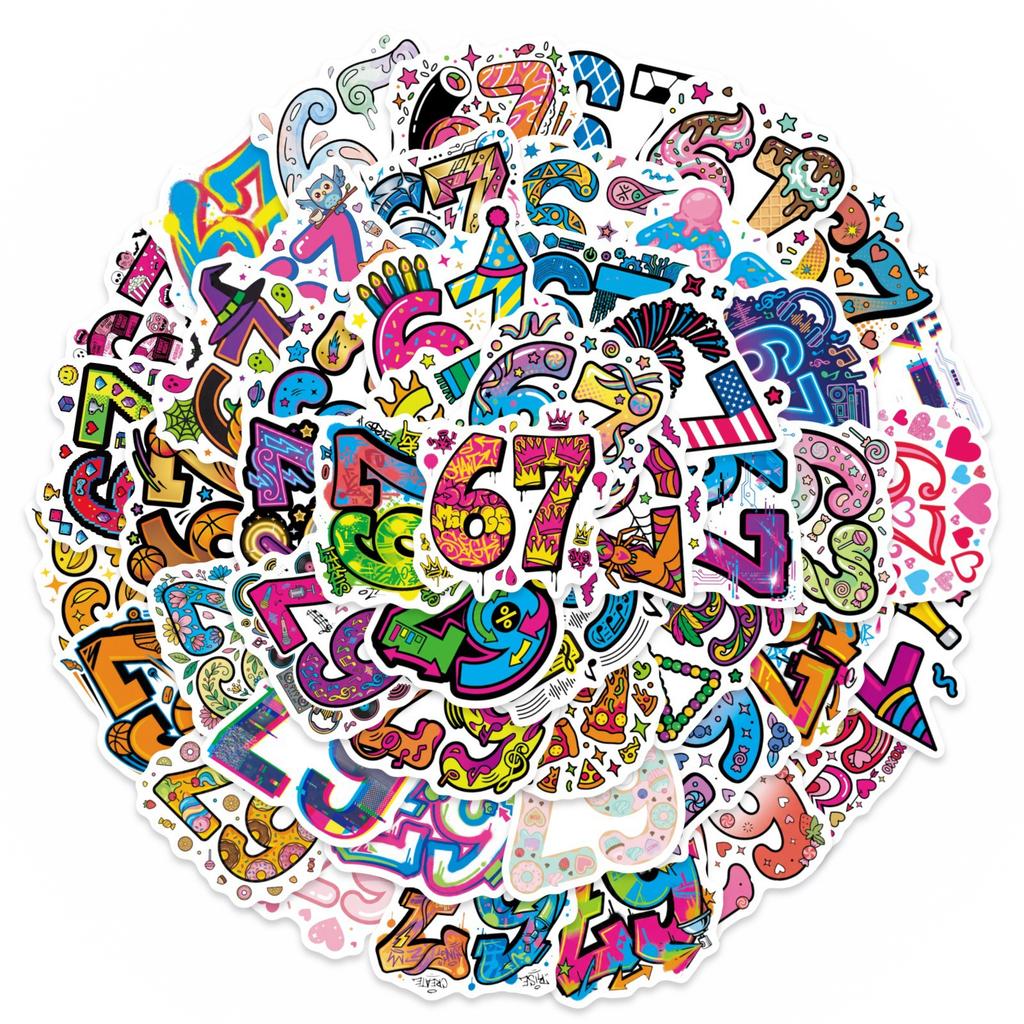 50 Funny Number 67 Personalized Graffiti Stickers, Suitcase Water Cup Scooter Waterproof Sticker