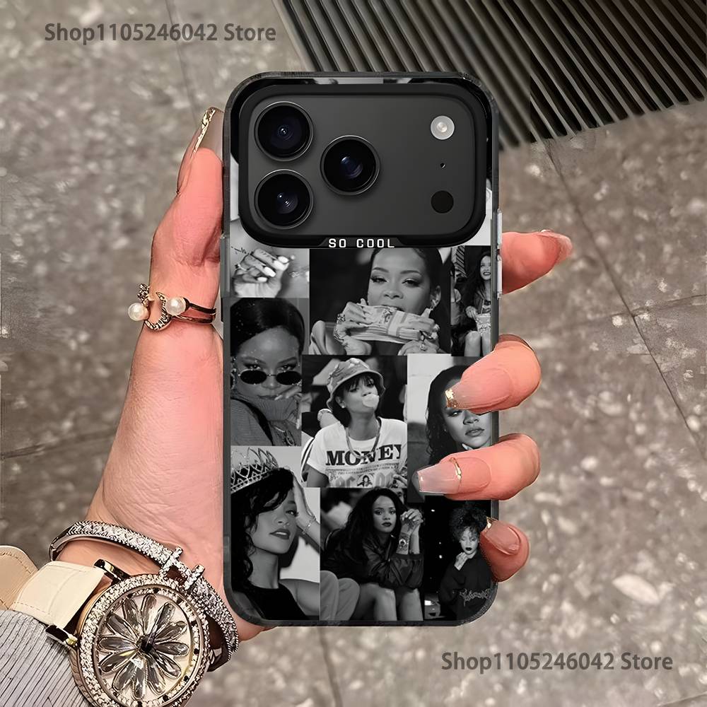 Singer R-Rihannas For iPhone 17,16,15,14,13,12,11,Pro,MAX,Plus Black Shockproof Candy Matte Cover