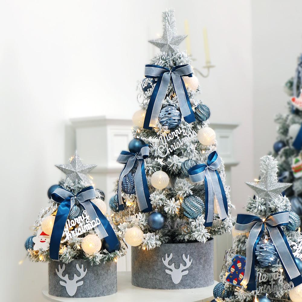DIY Blue & White PVC Flocked Christmas Tree Set with Ornaments