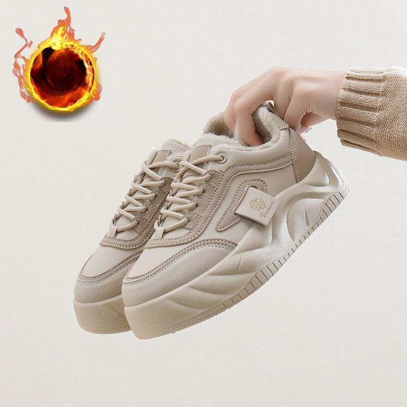 Winter Casual Chunky Platform Sneakers for Women Non-Slip Lace-Up Walking Shoes With Faux Fur Lining Women's Warm Fleece Lined Running Tennis Sneakers