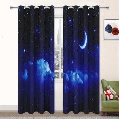 Cortinas de Sol com Céu Estrelado e Lua Noturna Impressão Digital Cortinas Finas para Sala de Estar Quarto Decoração de Casa