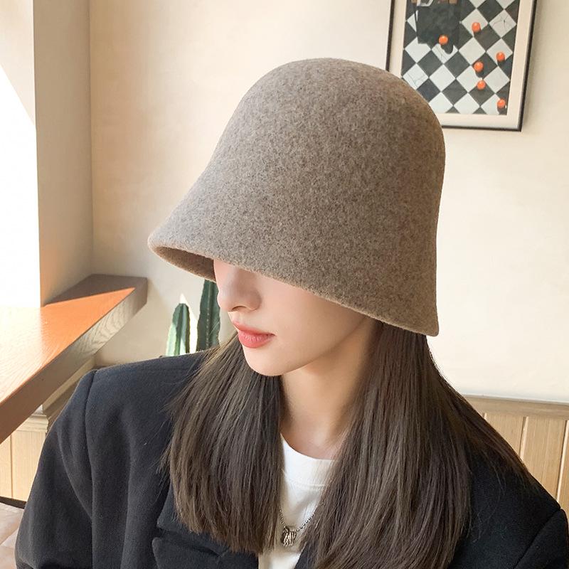 

Жіночий вовняний капелюх-відро - Осінньо-зимовий корейський стиль, однотонний для подорожей на відкритому повітрі. One Size