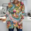 Plus Size Ladies V Neck Long Sleeve Tee Soft Loose Tops For Casual Shopping And Leisure Time