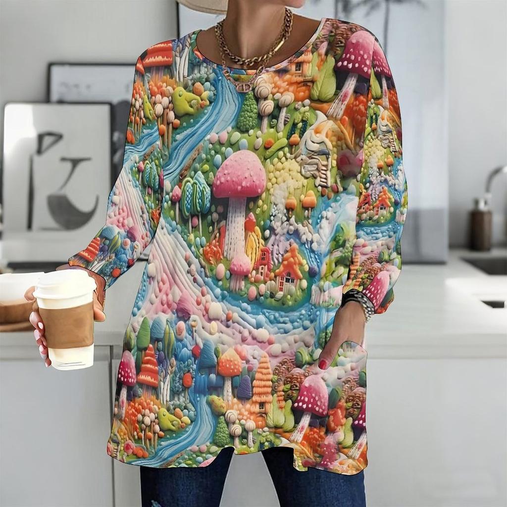 Plus Size Ladies V Neck Long Sleeve Tee Soft Loose Tops For Casual Shopping And Leisure Time
