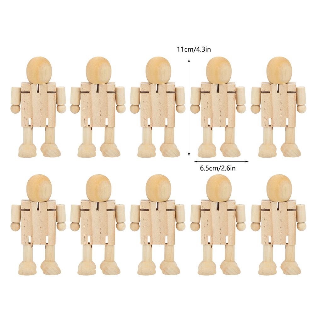 

10Pcs Unfinished Wooden Robot Wood People Shapes Jointed Figures for DIY Painting Arts Crafts Home Decoration