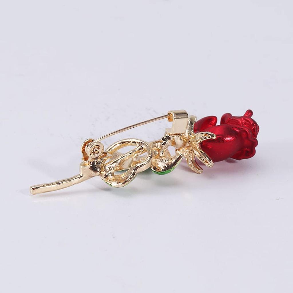 Rose Flower Brooch Enamel Leaf Breastpin Decorative Floral Lapel Pin for Women Party Banquet Wedding