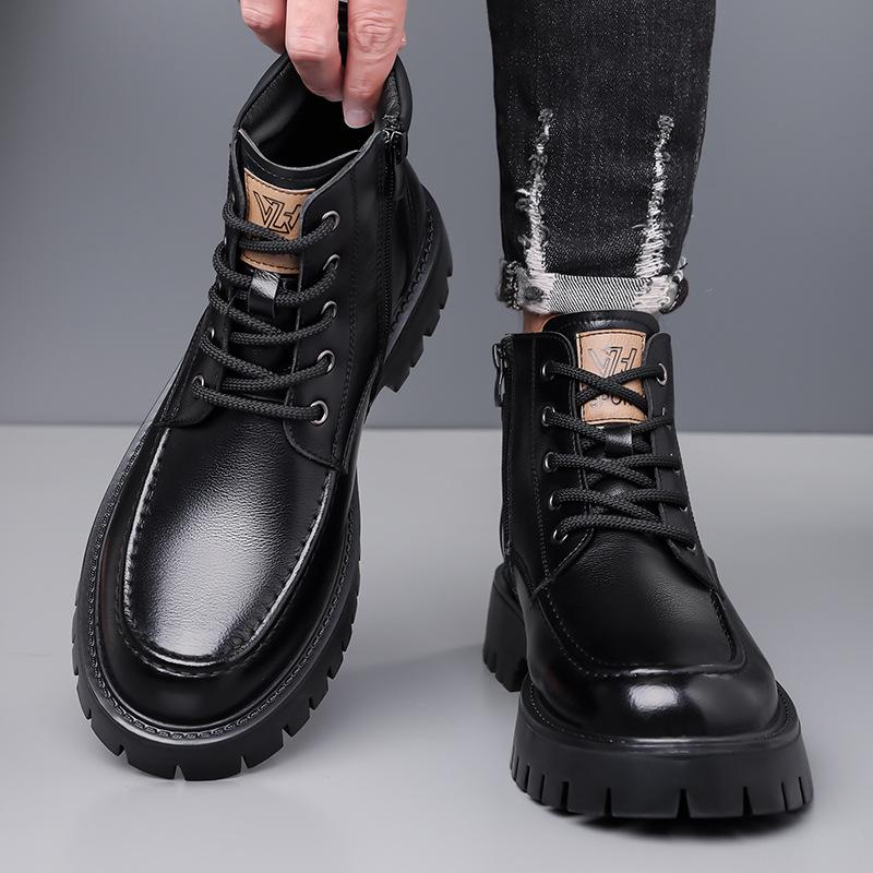Fashion 2025 Autumn Winter Warm Cotton Shoes for Men Fashion Casual New Designer Snow Boots Male Black Lace Platform Leather Boots Man
