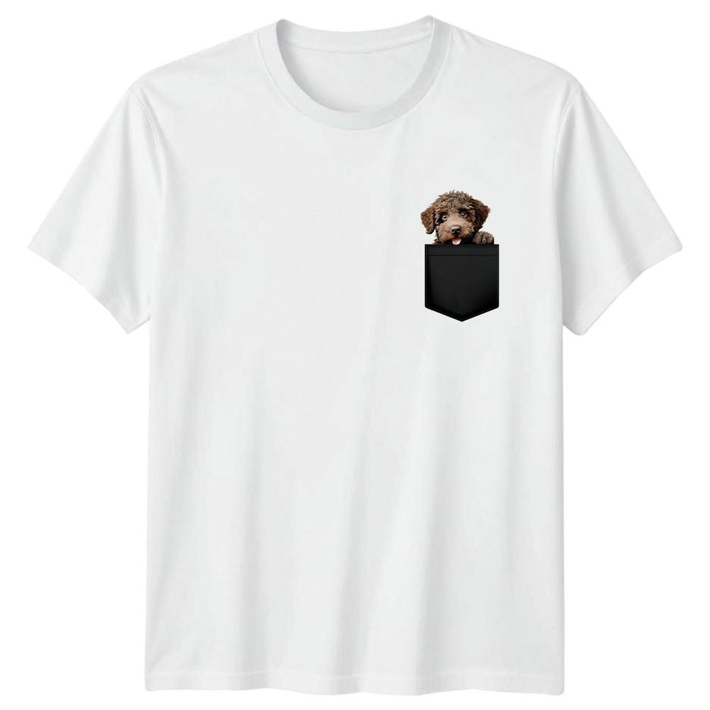 Curly Dog In Pocket Dogs Animals Unisexs T Shirt Unisexs Tee Graphic Unisex Top S