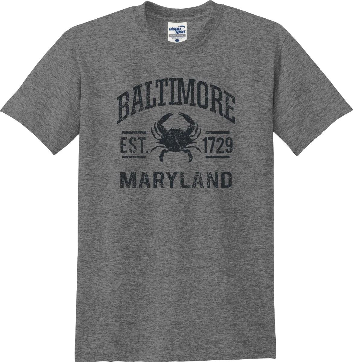 Baltimore Maryland Est. 1729 Crab Distressed Unisex T shirt (S-5X) S