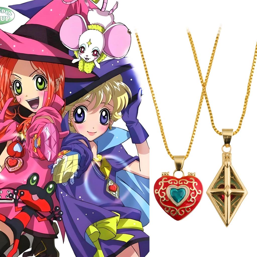 Witch's Test Heart Rhombus Anime Pendant Necklace - Gold, Versatile, Couple's Jewelry