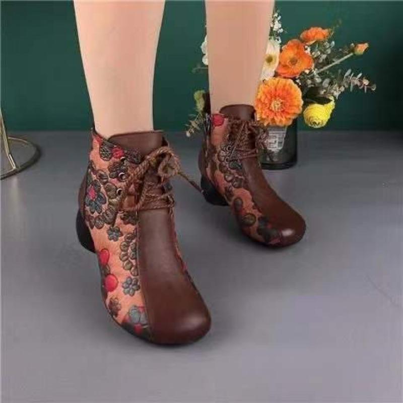 New Soft Leather Women's Cotton Shoes Autumn and Winter Martin Boots Piled Thick Heel Short Boots Soft-soled Shoes