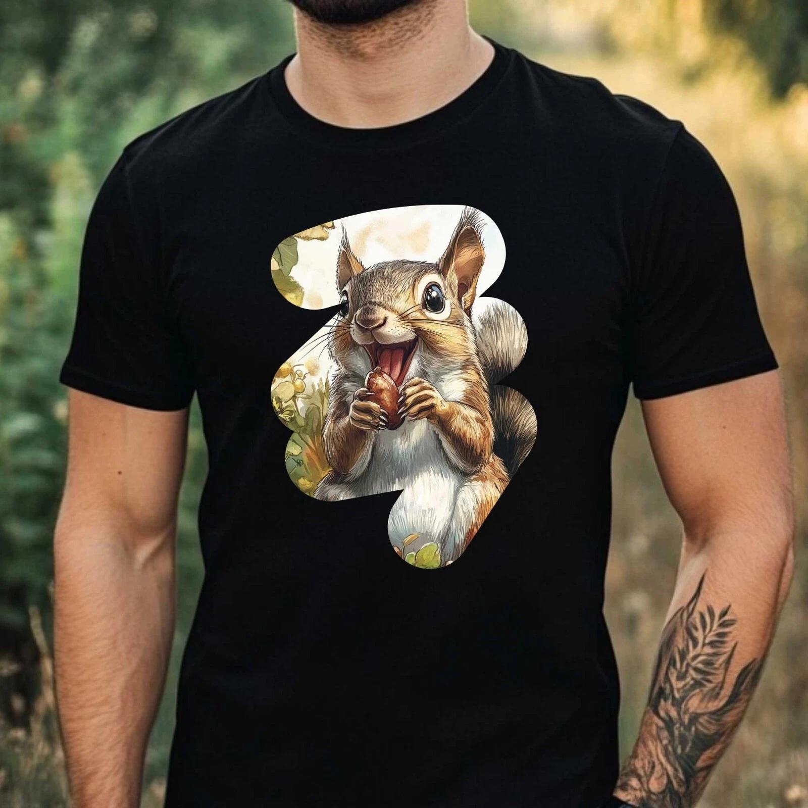 T-Shirt Herren Glückliches Eichhörnchen Motiv Baumwolle Größe XS bis 5XL M