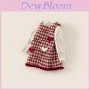 Heart Decor Red Houndstooth Thicken Vest Skirt Children Autumn Two Piece Set For Winter Holiday Celebrations
