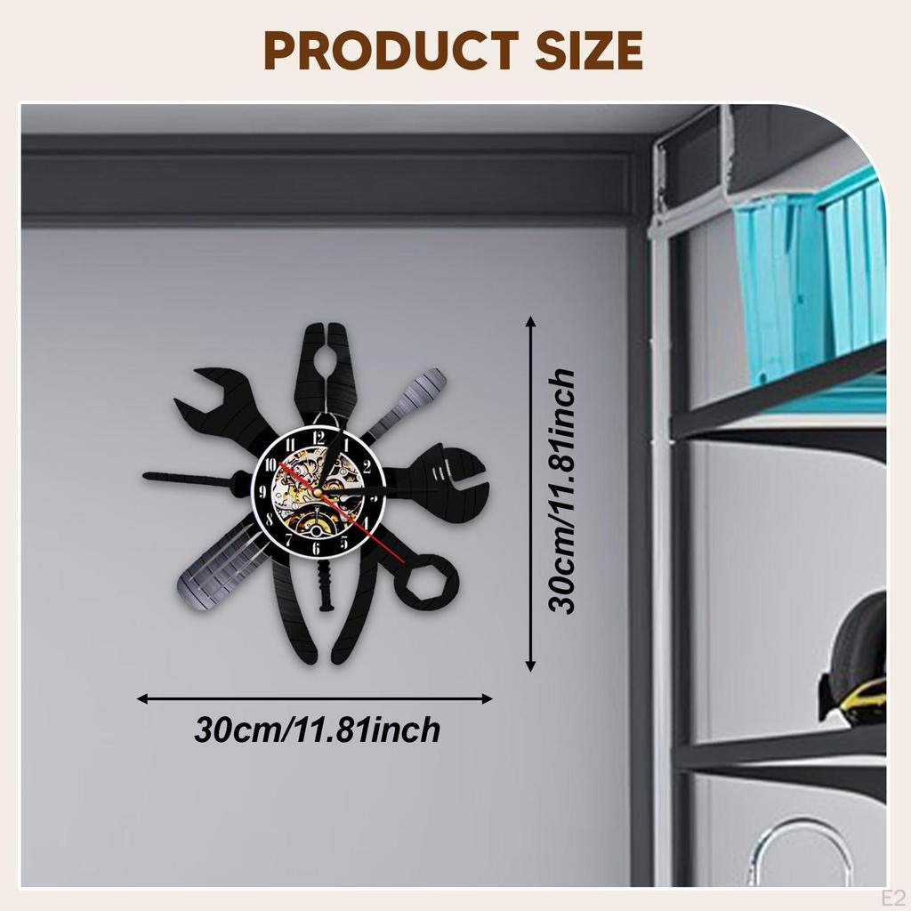 Hanging Clock Non Ticking Small Automotive Repair Tools Themed Decorative Wall Ornament for