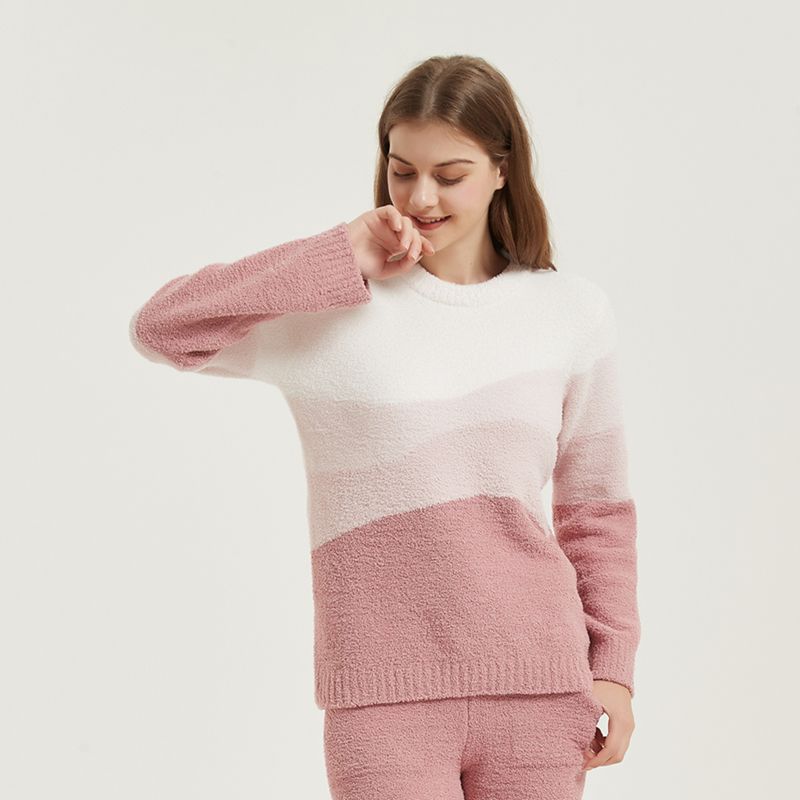 

Gradient Color Half Velvet Pajamas Women s Pajama Bottoms Two-piece Set Thickened Long Sleeves Heattech Pullovers Home Wear Suit Men s Fall and Winter Pink One size