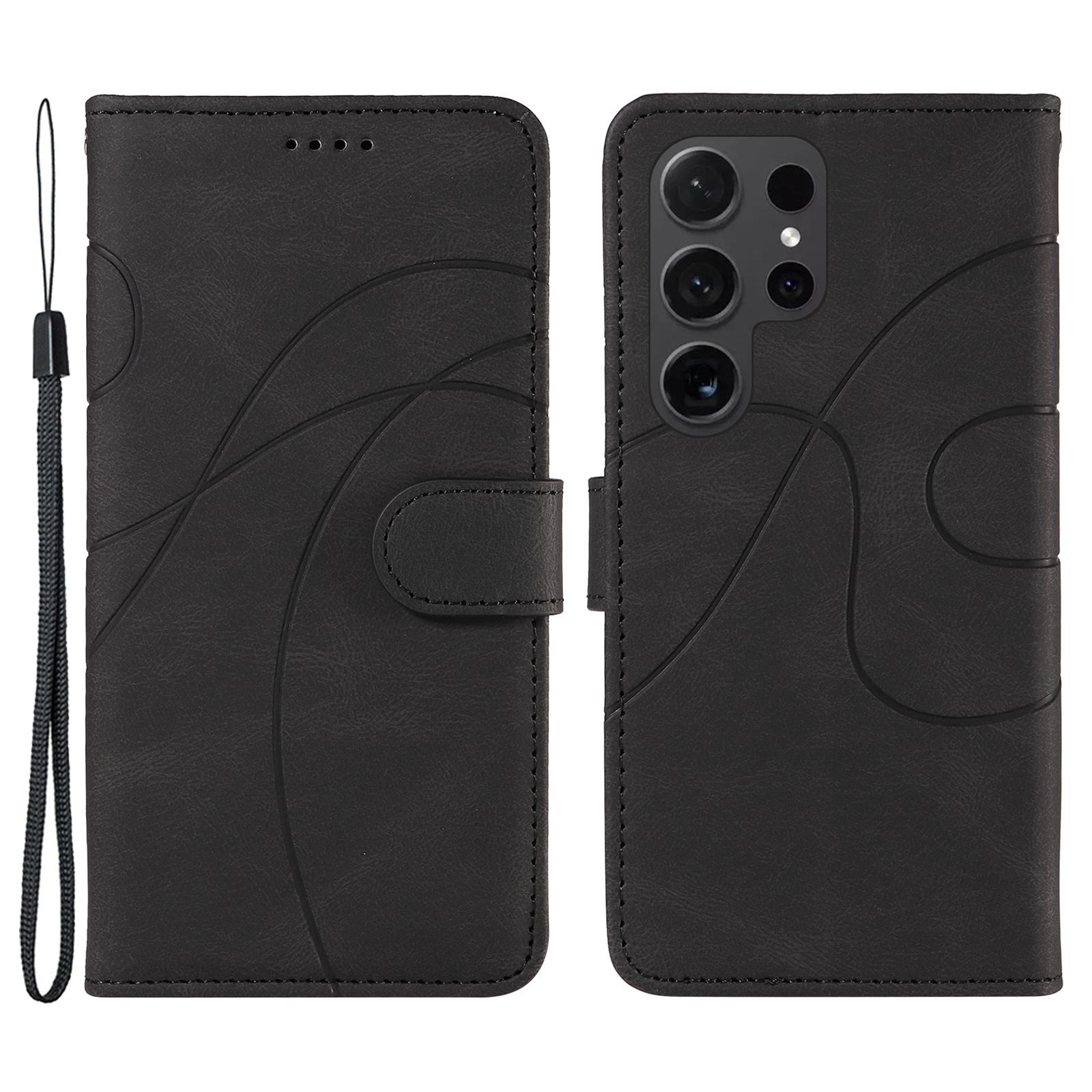 

For Samsung Galaxy S24 Ultra Case PU Leather Imprinted Line Protective Phone Cover Black