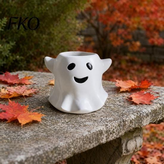 Halloween Style Green Plant Pot Ghost Flowerpot, Waterproof Resin Vase, Spooky Cute Planter Desktop Ornament, for Plants Holiday Decoration
