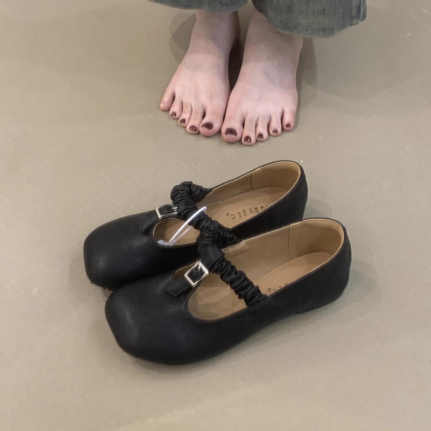 

2025 новые туфли-одинарки с квадратным носком женские из мягкой кожи, мягкая кожа, с чувством дизайна, нишевые, ретро, на плоской подошве, с мелким вырезом, ретро туфли Т-образной формы 35