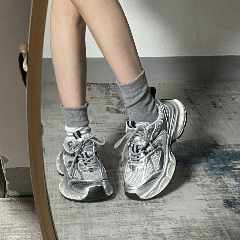 New thick-soled silver dad shoes, male and female couples to increase orgasm, summer high-end versatile sports shoes