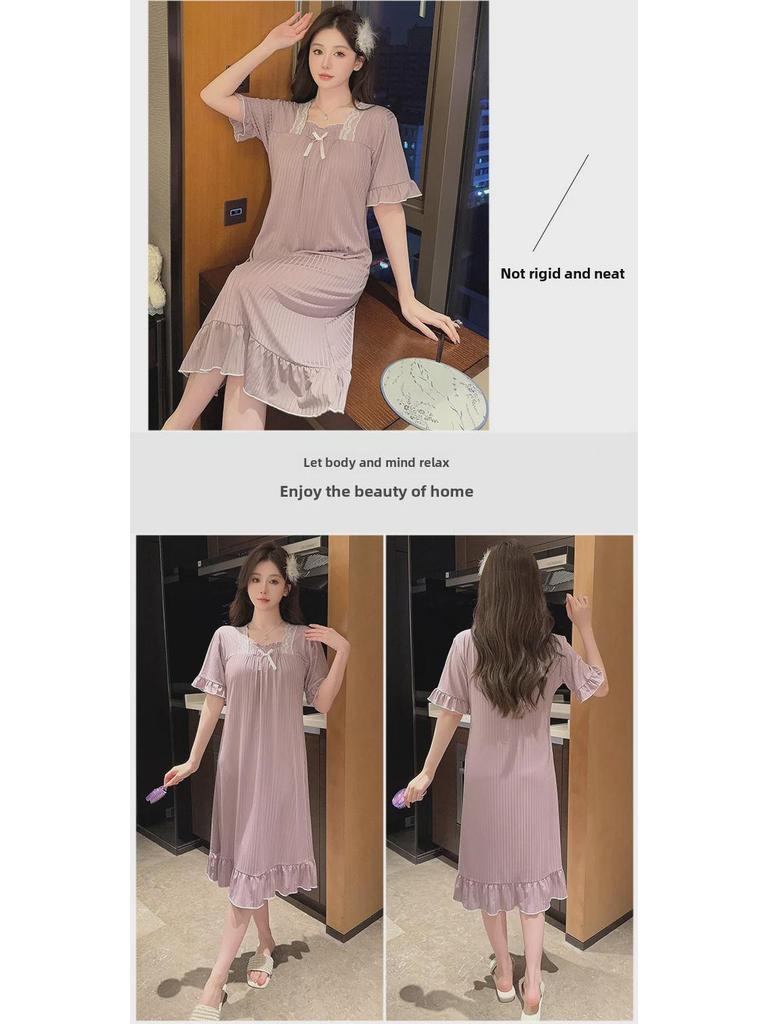 Chic Summer Nightdress for Women with Chest Pads – Loose, Medium-Long Fit, Plus Size