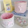 Cute Love Heart Storage Box Quilting Cotton Bow Desktop Storage Basket Large-Capacity Round Storage Frame Home Decoration