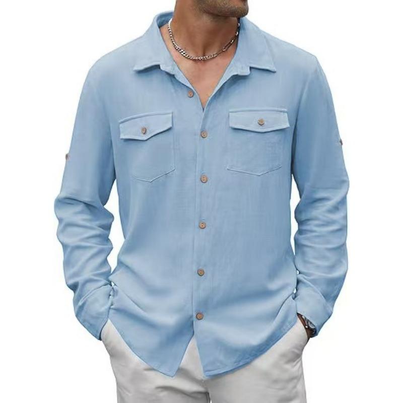 Mens Solid Color Long Sleeve Casual Business Dress Shirt
