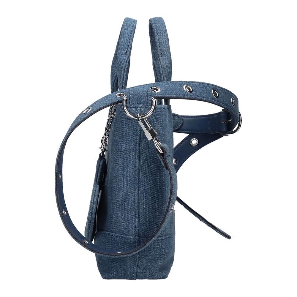 GUESS SASHA Mini Denim Tote Bag DY975175 DEN with Heart Pouch Charm, 2WAY Crossbody and Shoulder Handbag