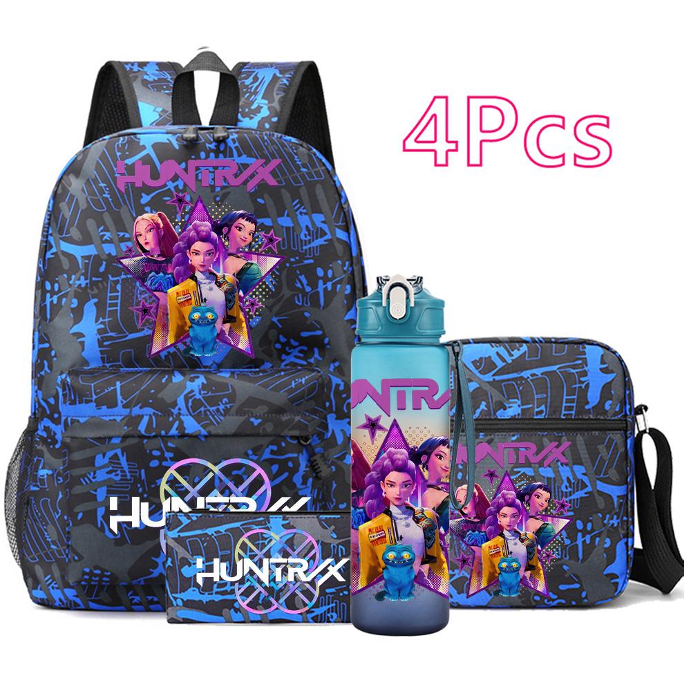 4Pcs/set New Anime Printed Backpack Large Capacity Bookbag Shoulder Bag Case Bag with 750ml Water Bottler Boy Girl Waterproof SchoolBag Mochila