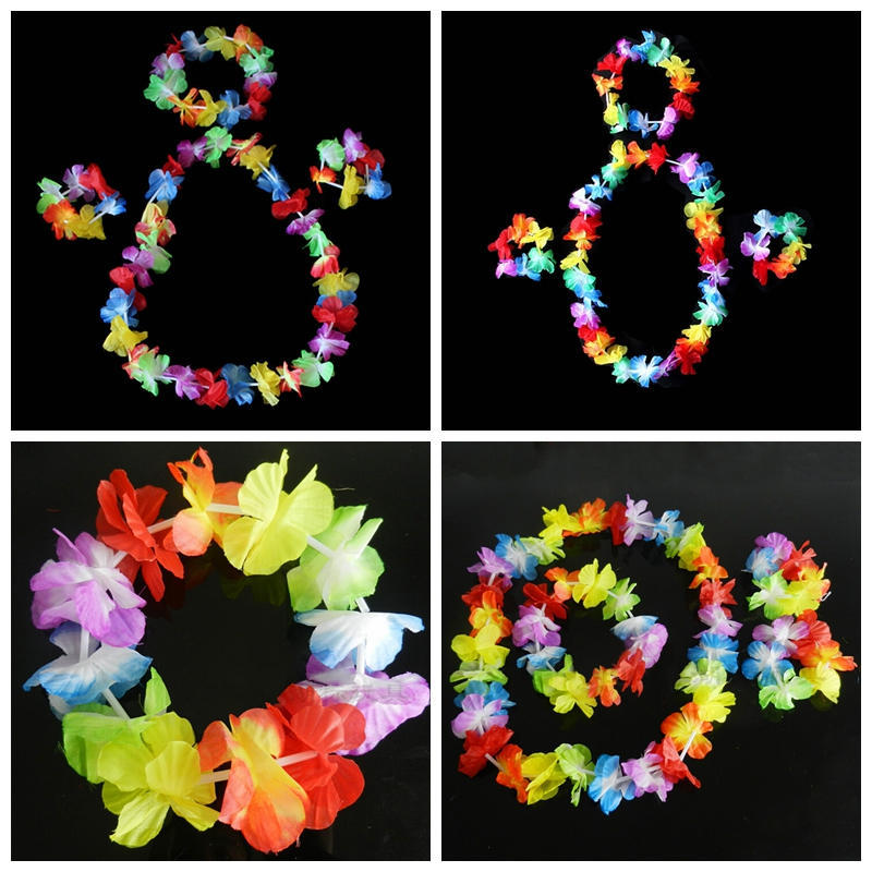 4 Pcs/Set Hawaiian Tropical Hula Luau Grass Dance Head Neck Wrist Garland