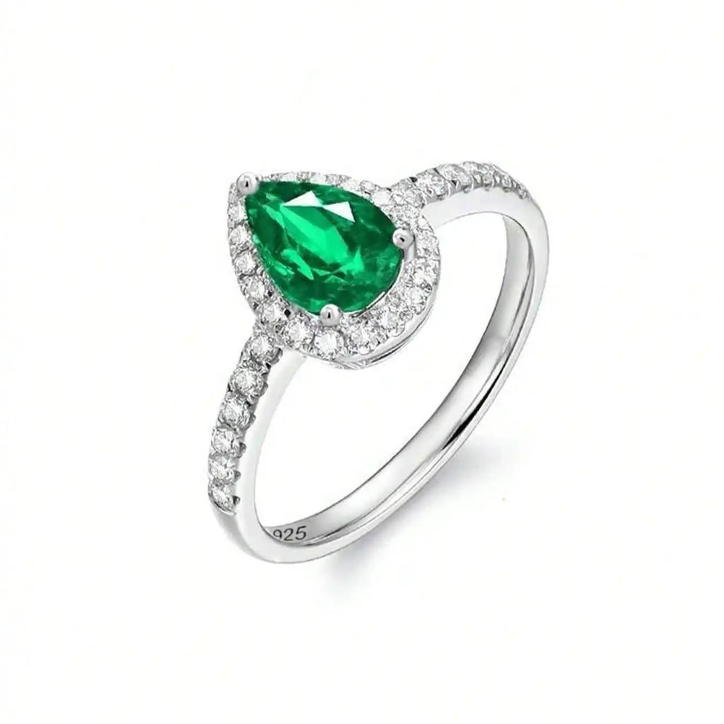 925 Sterling Silver Simple Green Color Water Drop Zircon Ring For Women Anniversary Party Creativity High Quality Fine Jewelry