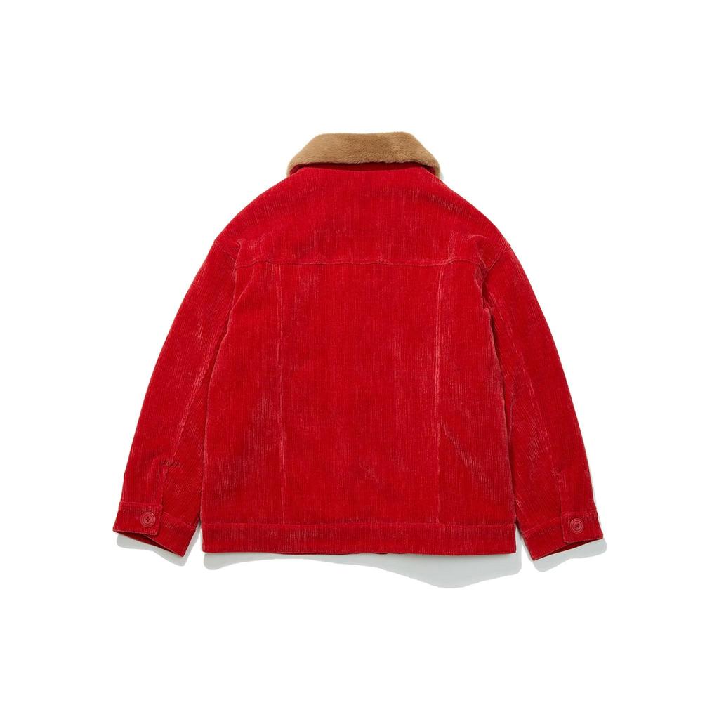 Lining Rich Daily Solid Color Letter Print Fleece Collar Jacket Corduroy Cotton Coat Women Jackets Samba-Red AFDT014-1