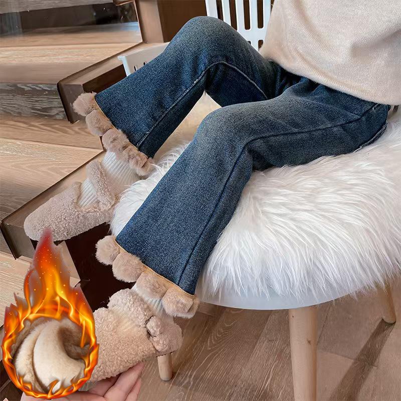 

Детские брюки капри, расклешенные джинсы для девочек, зимние брюки клеш, стильные джинсовые брюки для малышей, детская одежда 70cm синий