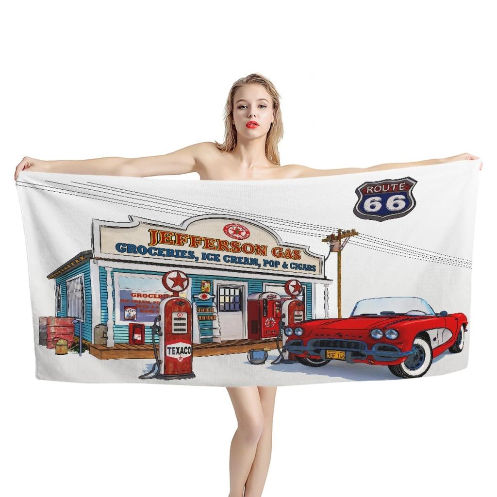 Historic Route 66 Beach Towel America's Main Street Motorcycle Retro Road Absorbent Bath Towel for Boys Men Travel Hotel Towel