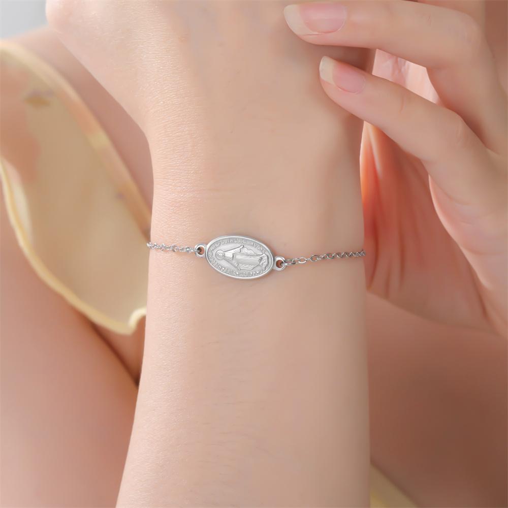 Virgin Mary Cross Bracelet Adjustable Hand Chain Stainless Steel Pendant Medal Christian Religious Catholic Protection Jewelry