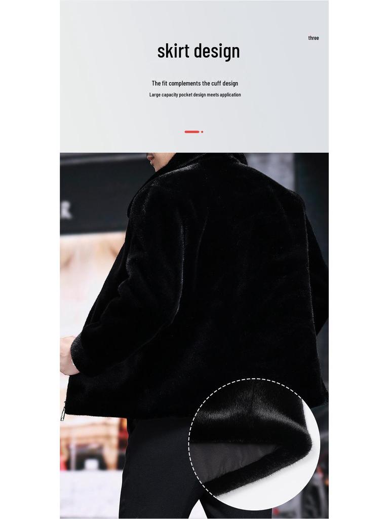 Men's Full Mink Fur Lapel Jacket - Winter Thick Faux Fur Coat