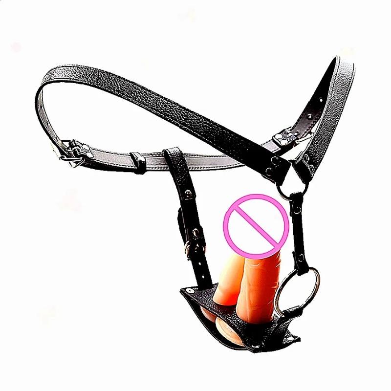 Male Underwear Sexual Sissy Panties Leather Fetish Men Chastity Belt Harness Sex Shop with Triple Belt Gift for Women Men