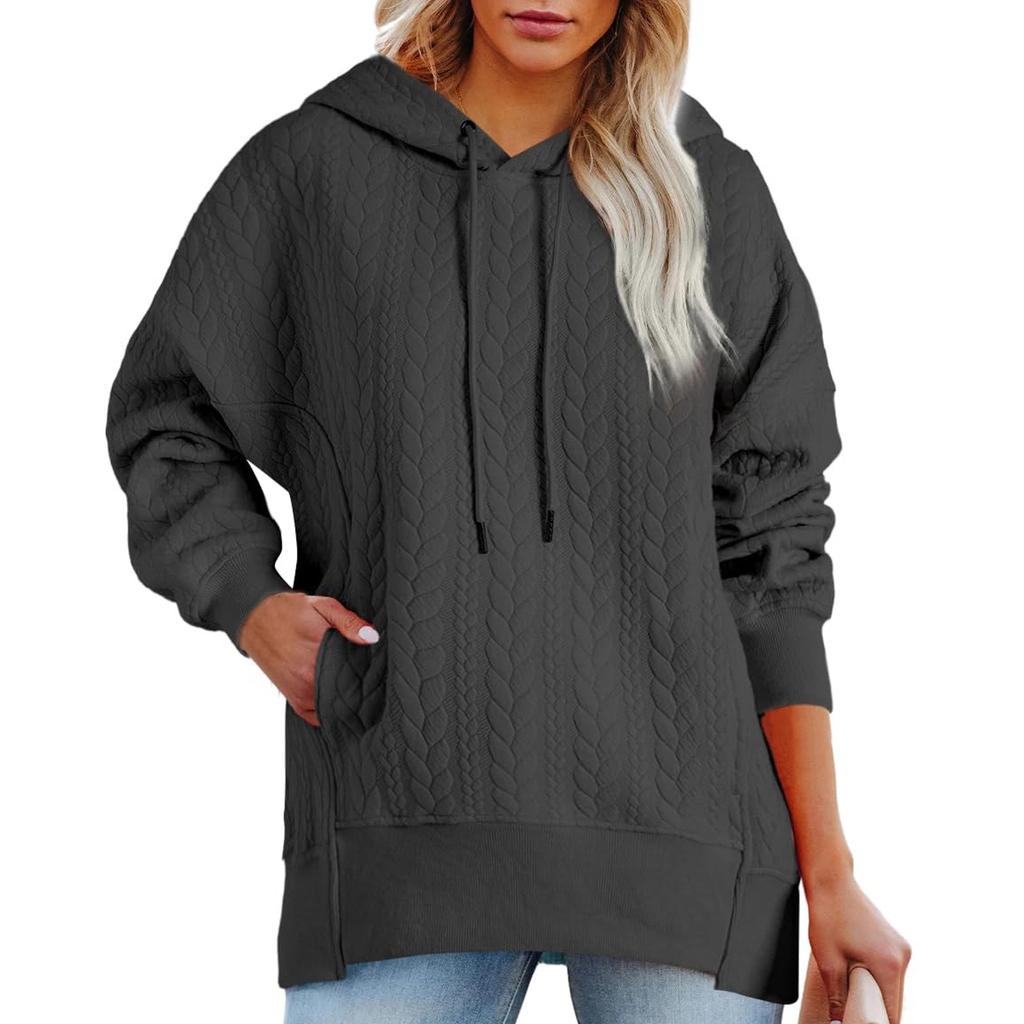 Dámské nadměrné mikiny s kapucí, podzim/zima, ležérní, prošívané, s dlouhým rukávem, stahovací šňůrkou a kapsami