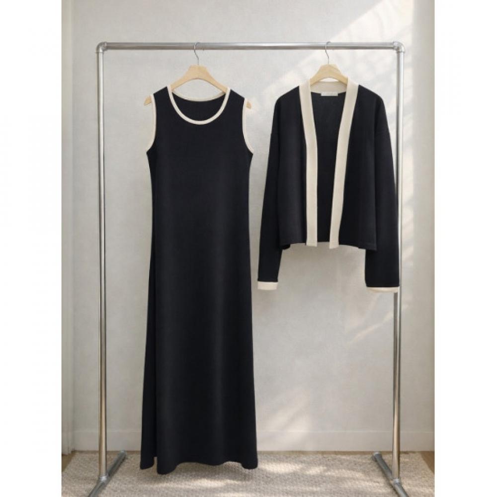  Shop    Women S Color Matching Point SleeveleSS One Piece Cardigan Set Ll wSet 5152 Black