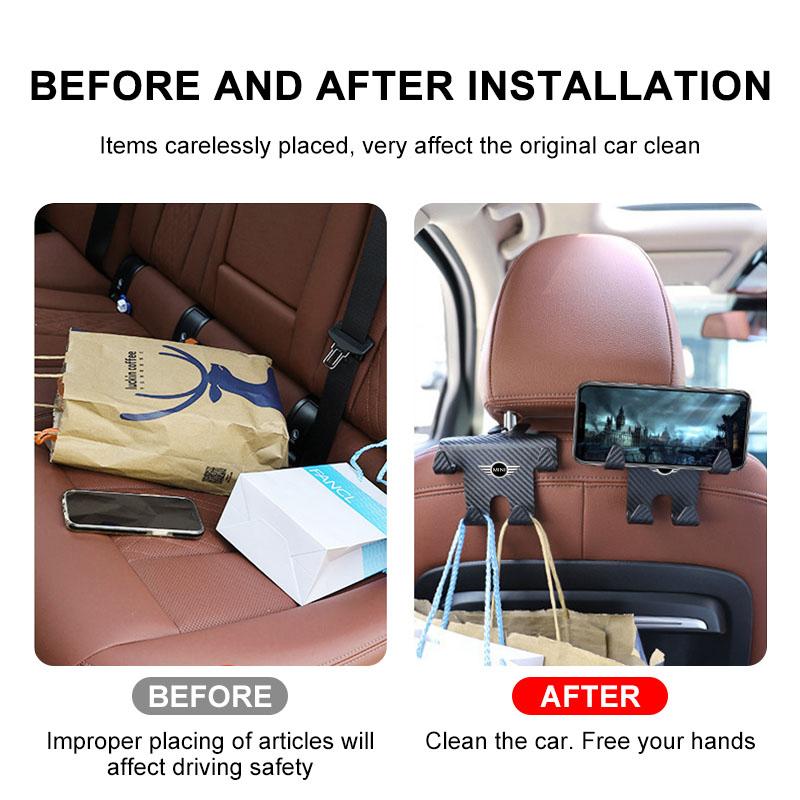 Car Seat Headrest Hook Universal Phone Holder Backseat Organizer For BMW Mini Cooper F54 F55 F56 R56 R60 SONE Roadster Clubman Coupe