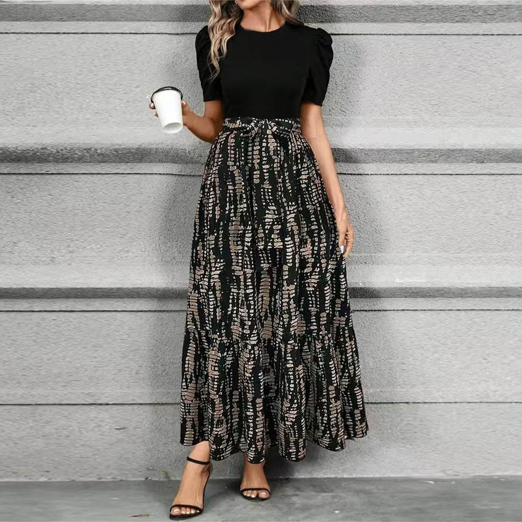 Women's Floral Print High Waist Fashionable And Elegant Dress
