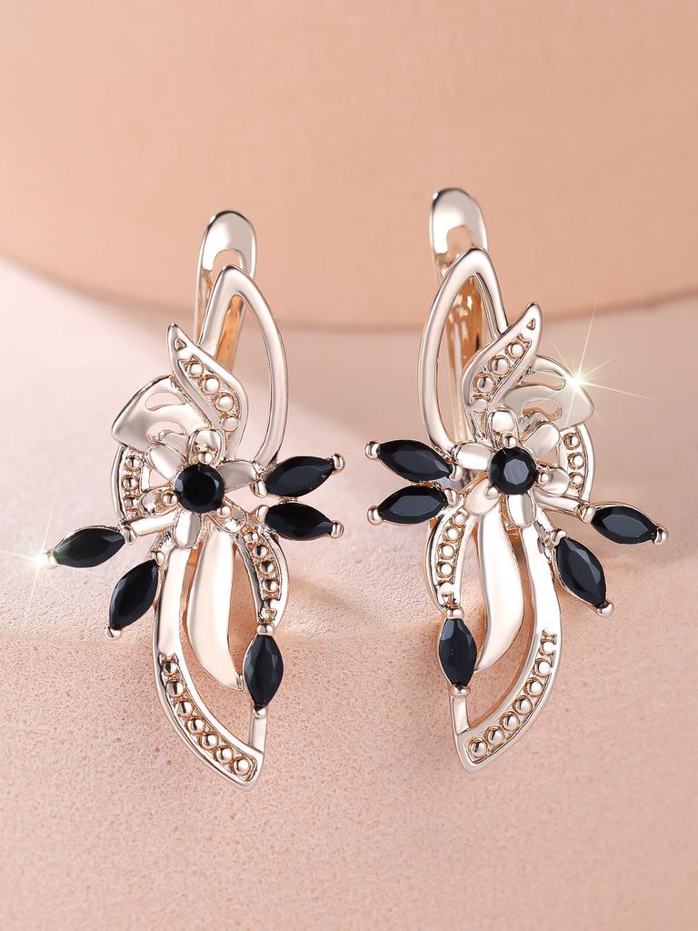 Popular wind hollow flower-shaped ear buckle female bling zircon + tendrils atmosphere niche flower cluster earrings