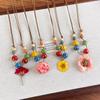 Retro Forest Ceramic & Colorful Beads Necklace with Dried Rose & Daisy Flowers - Artistic Long Collarbone Chain for Women