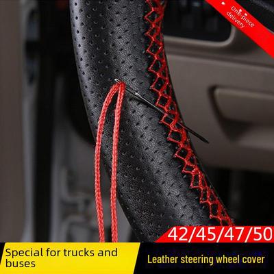 L Size Genuine Leather Car Steering Wheel Cover for Trucks and Buses - Hand-sewn, Universal Fit for Four Seasons