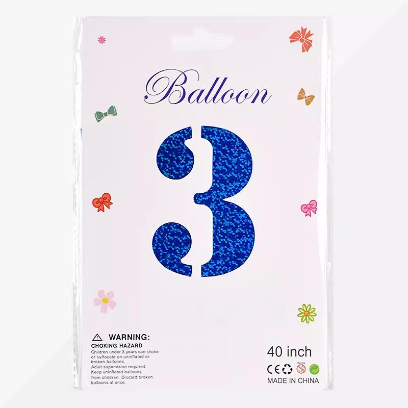 Large 40-Inch Navy Blue Laser Number Foil Balloon for Birthday Decoration