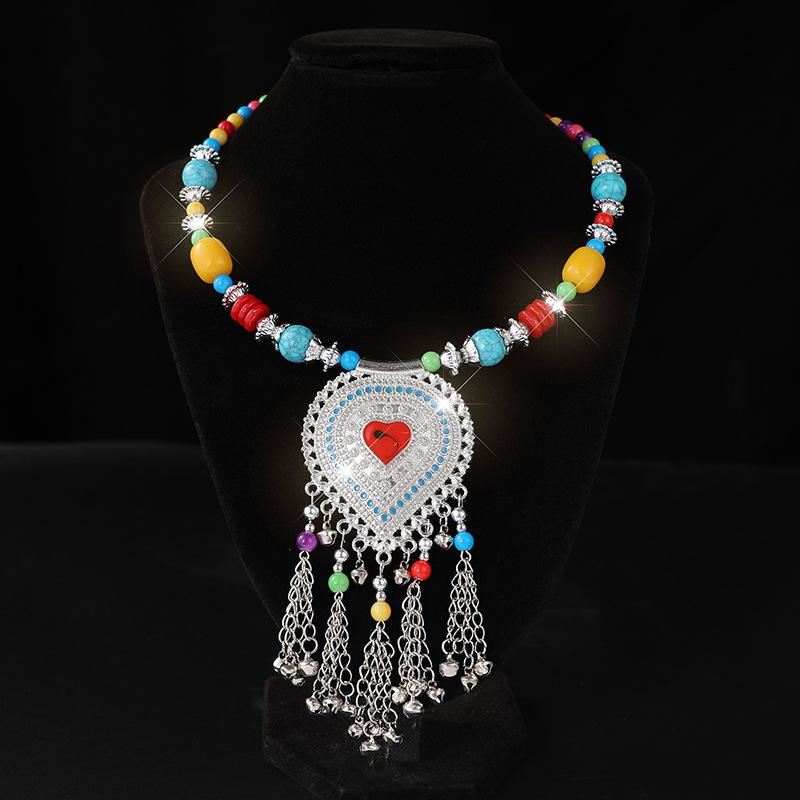 Retro Yunnan Ethnic Style Collar Women's Handmade Imitation Miao Silver Beaded Exaggerated Necklace Set Chain Stall Necklace
