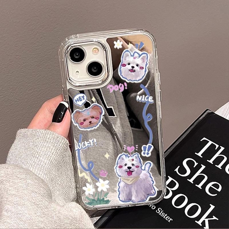 Naughty puppy applies to iPhone17promax mirror phone case 15 niche 13/14 Apple 16 large hole 12